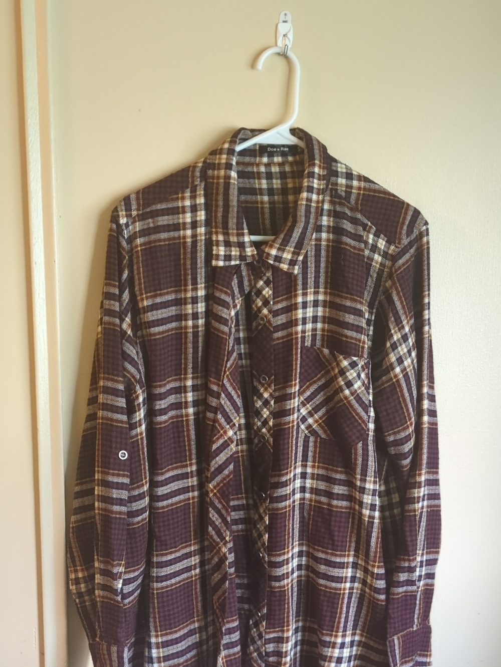 Doe & Rae Plum and Cream Plaid Shirt